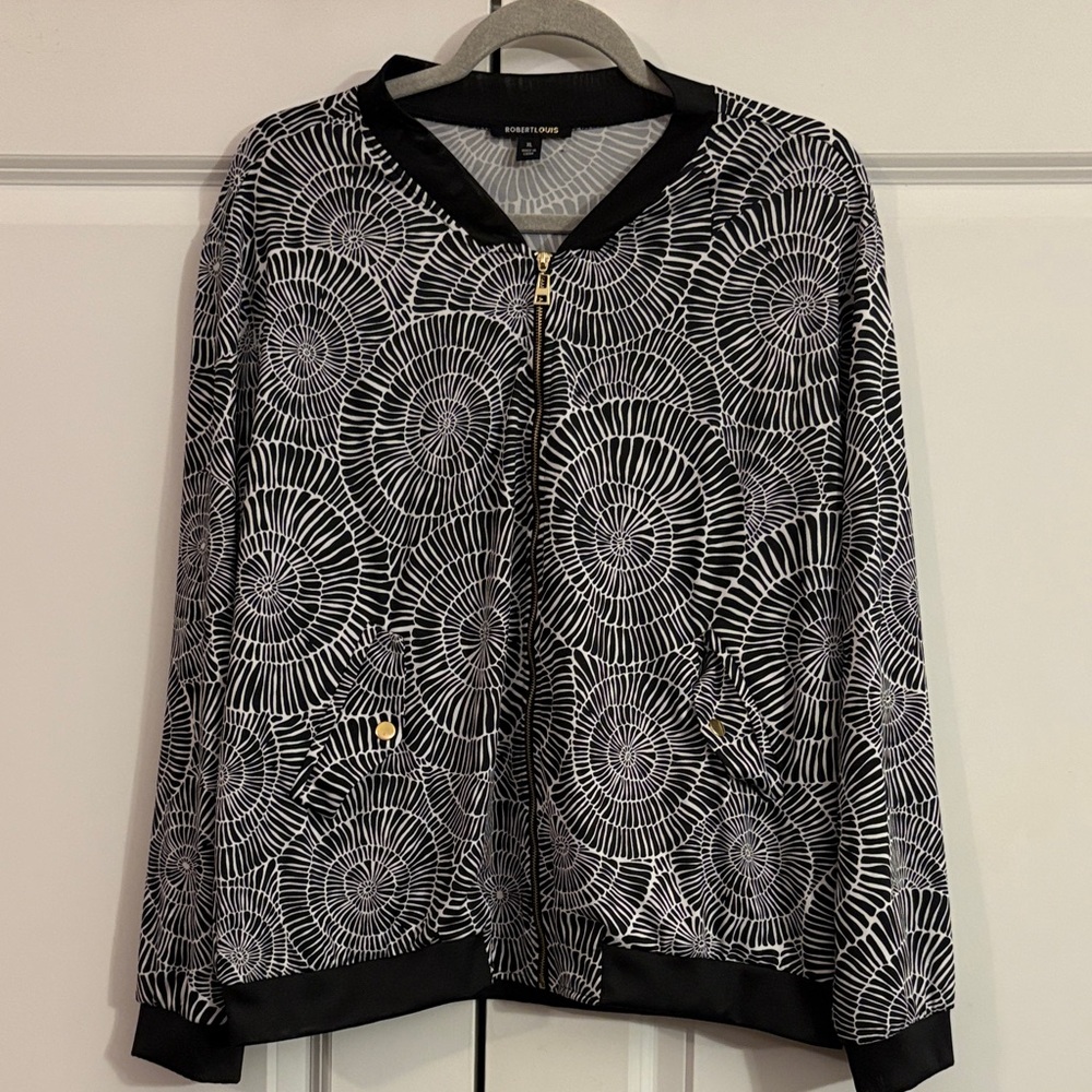 Robert Louis Black and White Geometric Bomber Jacket